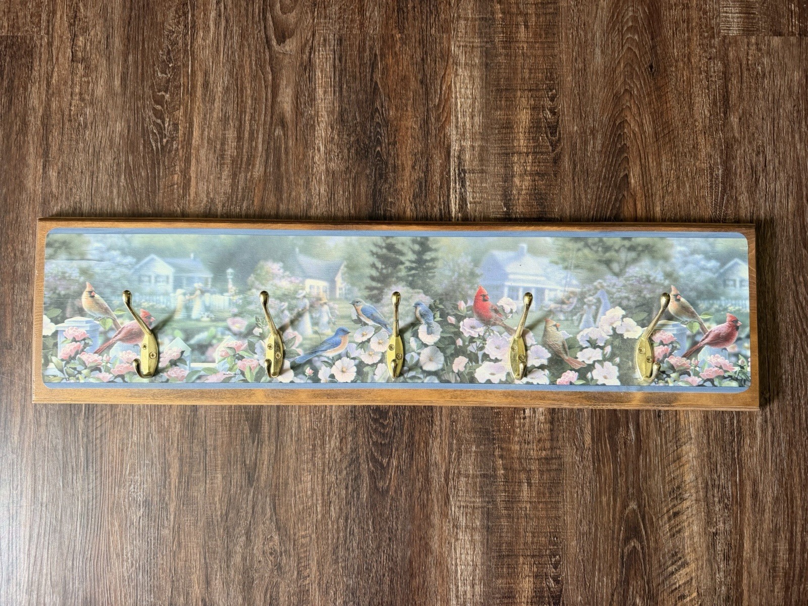 Birds Wall Hanging With Hooks Bird Watching Cardinal Blue Bird 29.5x7.5”