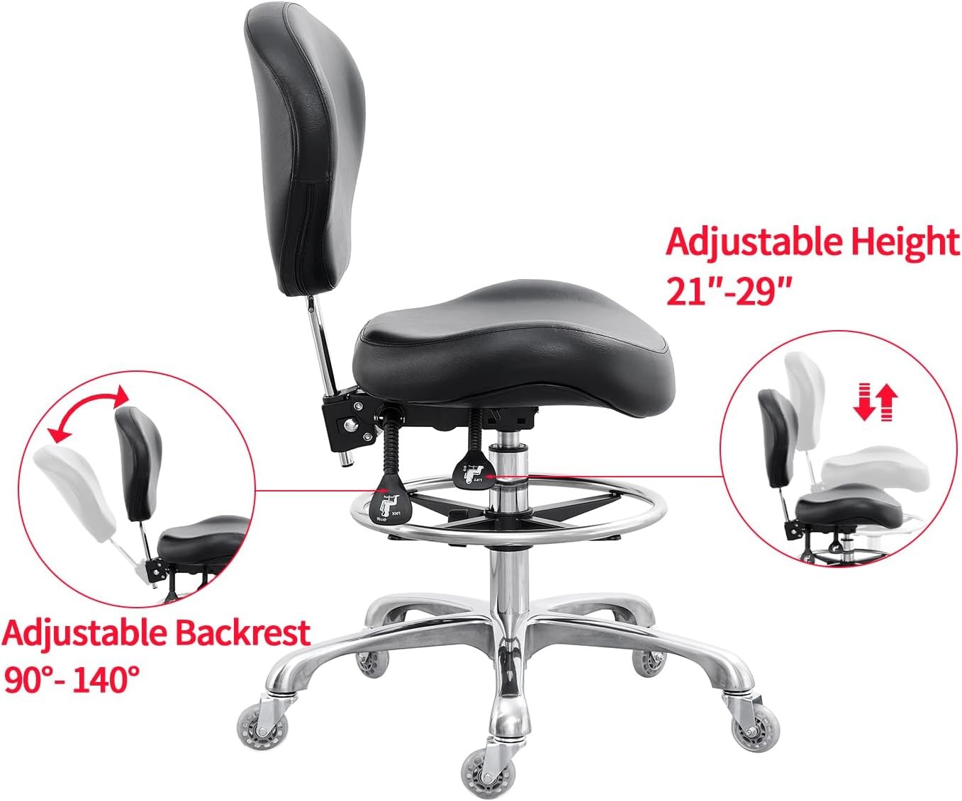 Adjustable Drafting Chair Tall Shop Stool Rolling