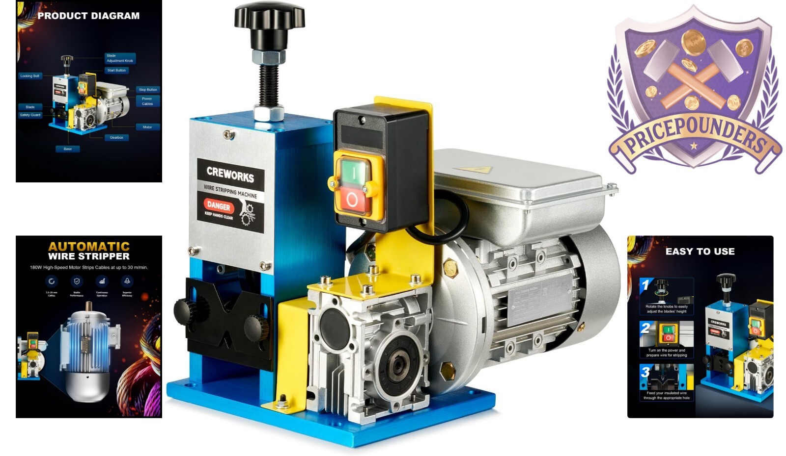 Easy-to-Use Electric Wire Stripper: 98 ft/min Speed with Adjustable Blade Height