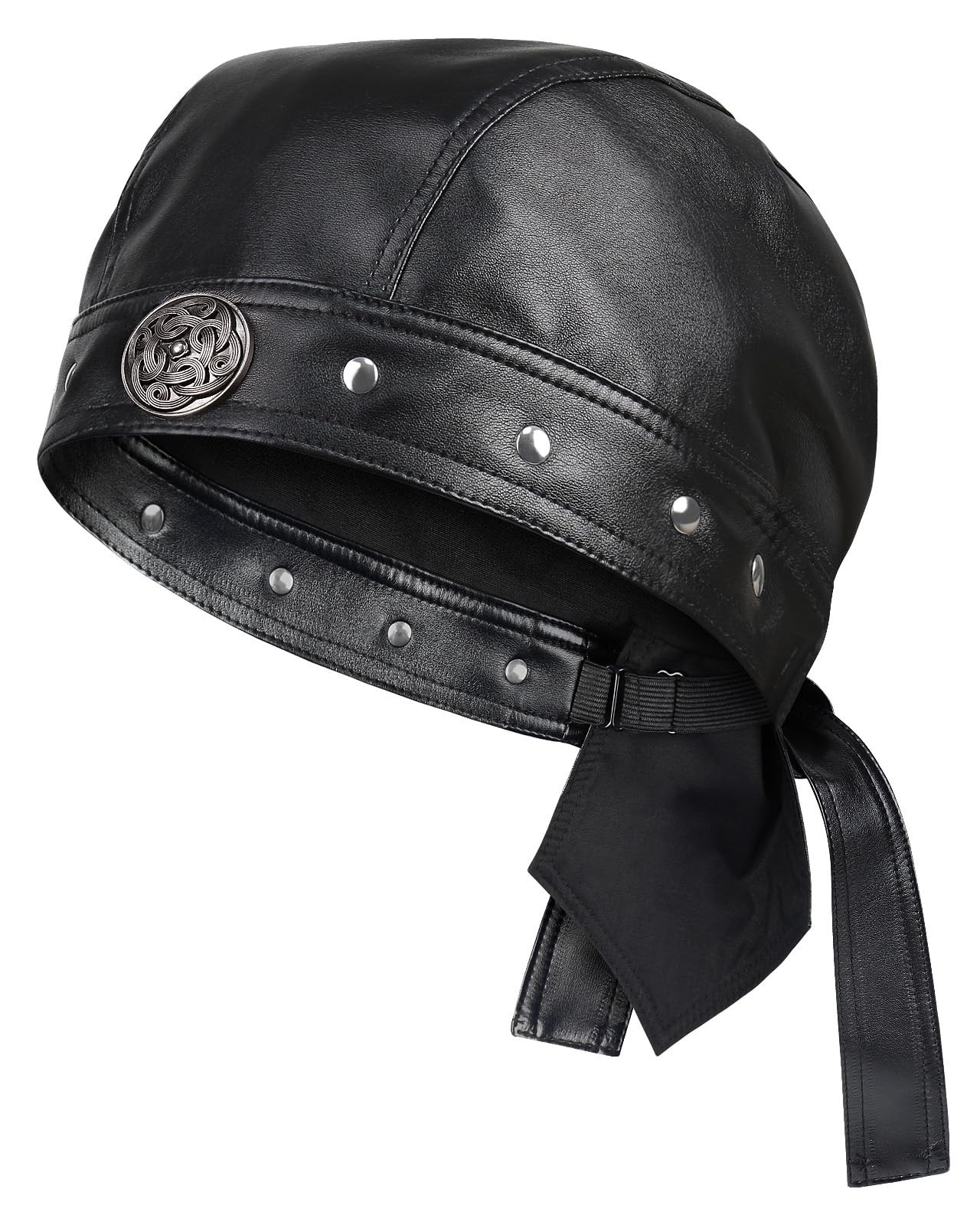 Hachapy Biker Cap for Women Leather, Adjustable Motorcycle One Size, Black 5a