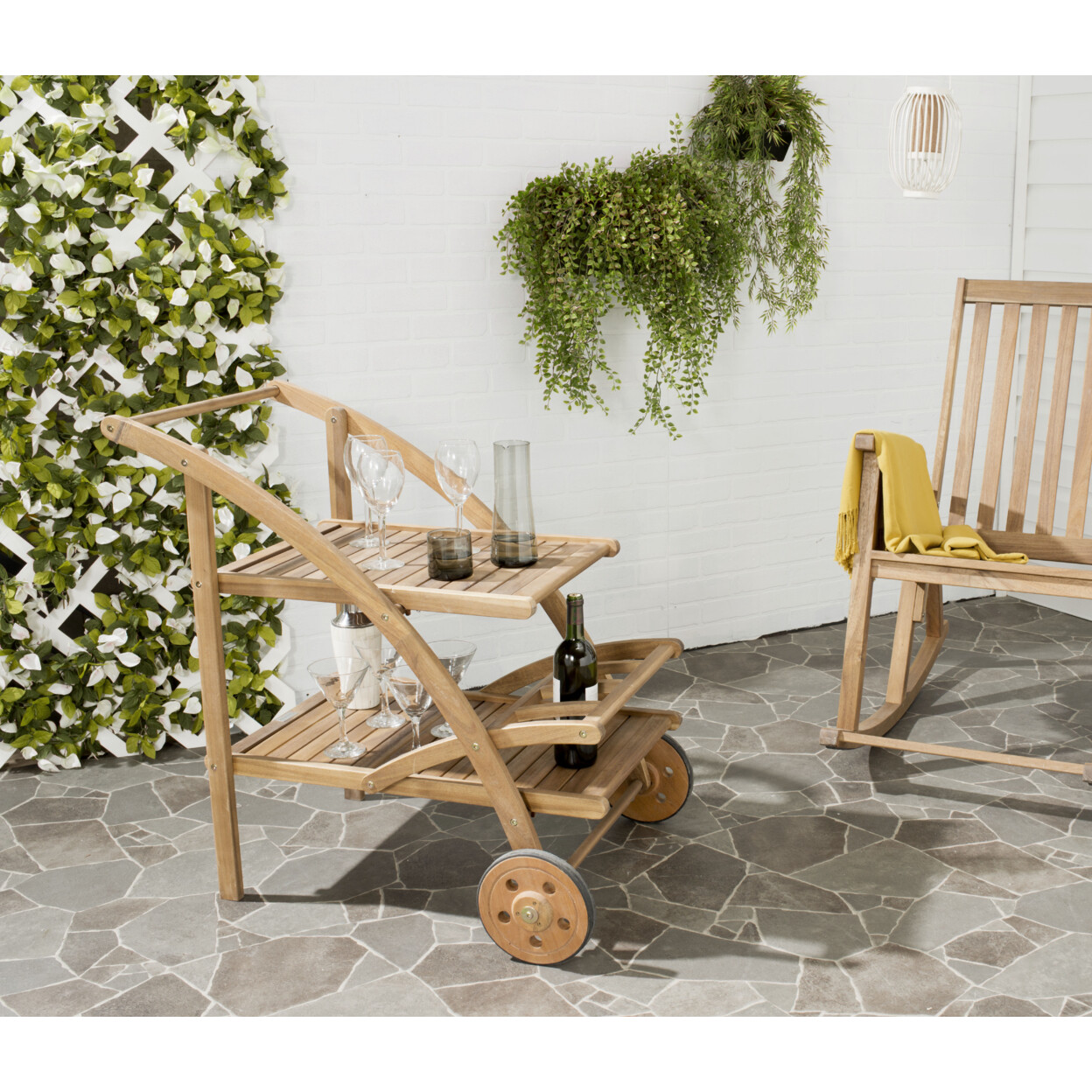 SAFAVIEH Outdoor Collection Lodi Tea Cart | Natural |
