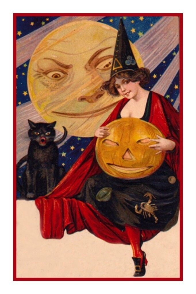 Victorian Halloween #20 Witch Moon Pumpkin Counted Cross Stitch Chart Pattern