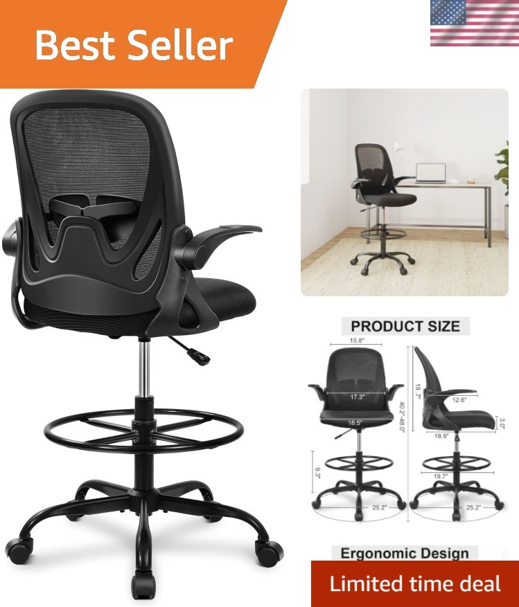Drafting Chair Tall Office Chair with Flip-up Armrests Executive Ergonomic Co...