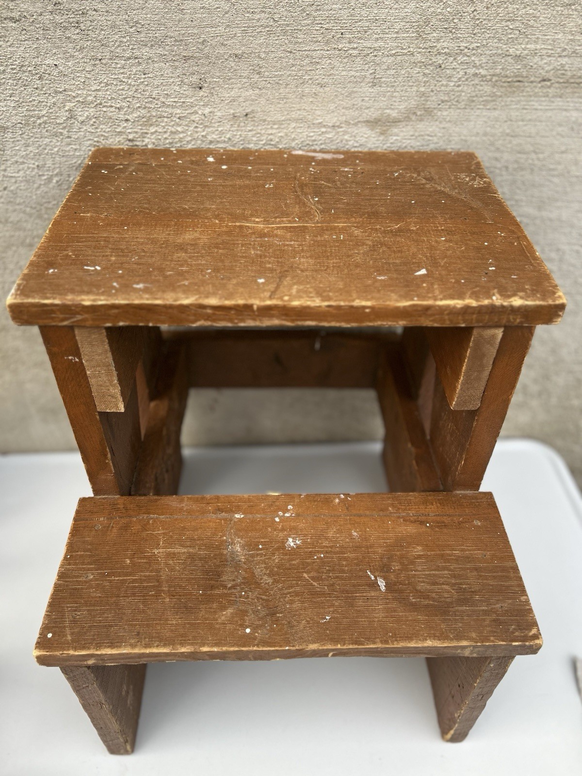 Vintage Rustic Solid Wood 2-Step Stool Farmhouse Bench Plant Stand Brown 19+