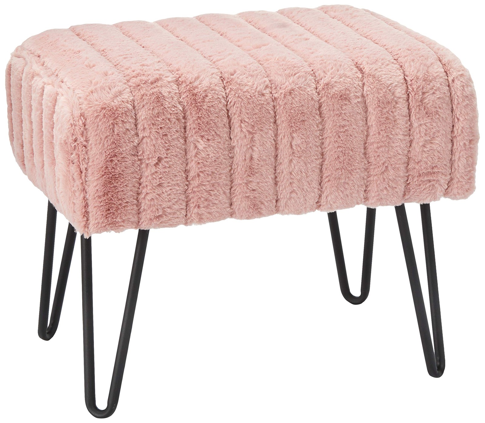 Super Mink Faux Fur Pink Ottoman Bench, 19" x 13" x 17", Rose Smoke, Living R...