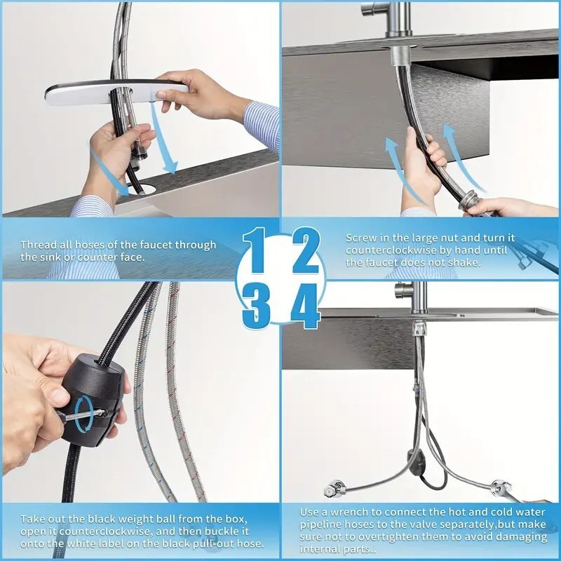 Brushed Nickel Kitchen Faucet Sink Mixer Faucet Pull Down Sprayer Single Handle