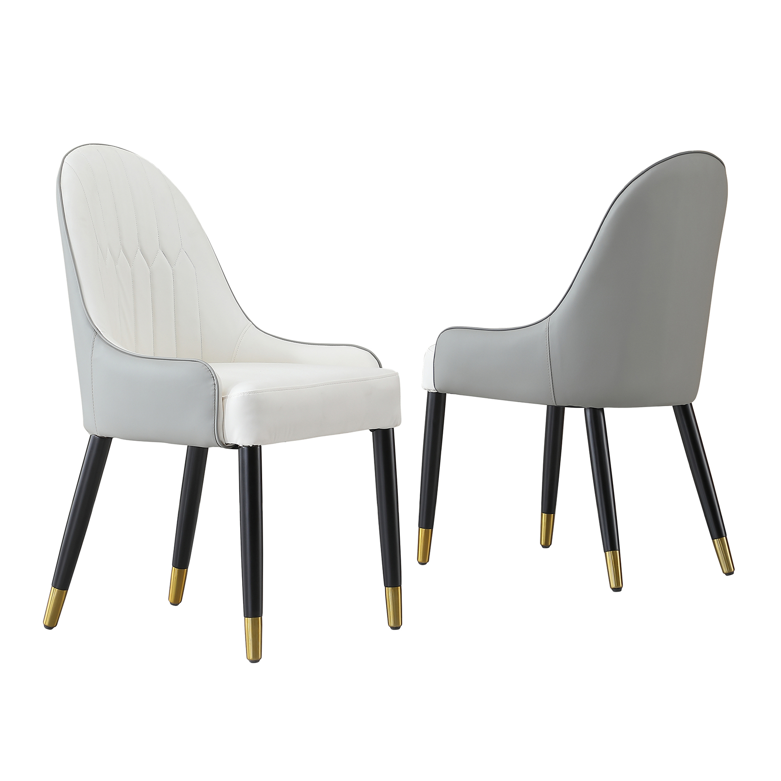 2pcs Upholstered Accent PU Leather Chairs Faux Leather Dining Chair W/Metal Leg