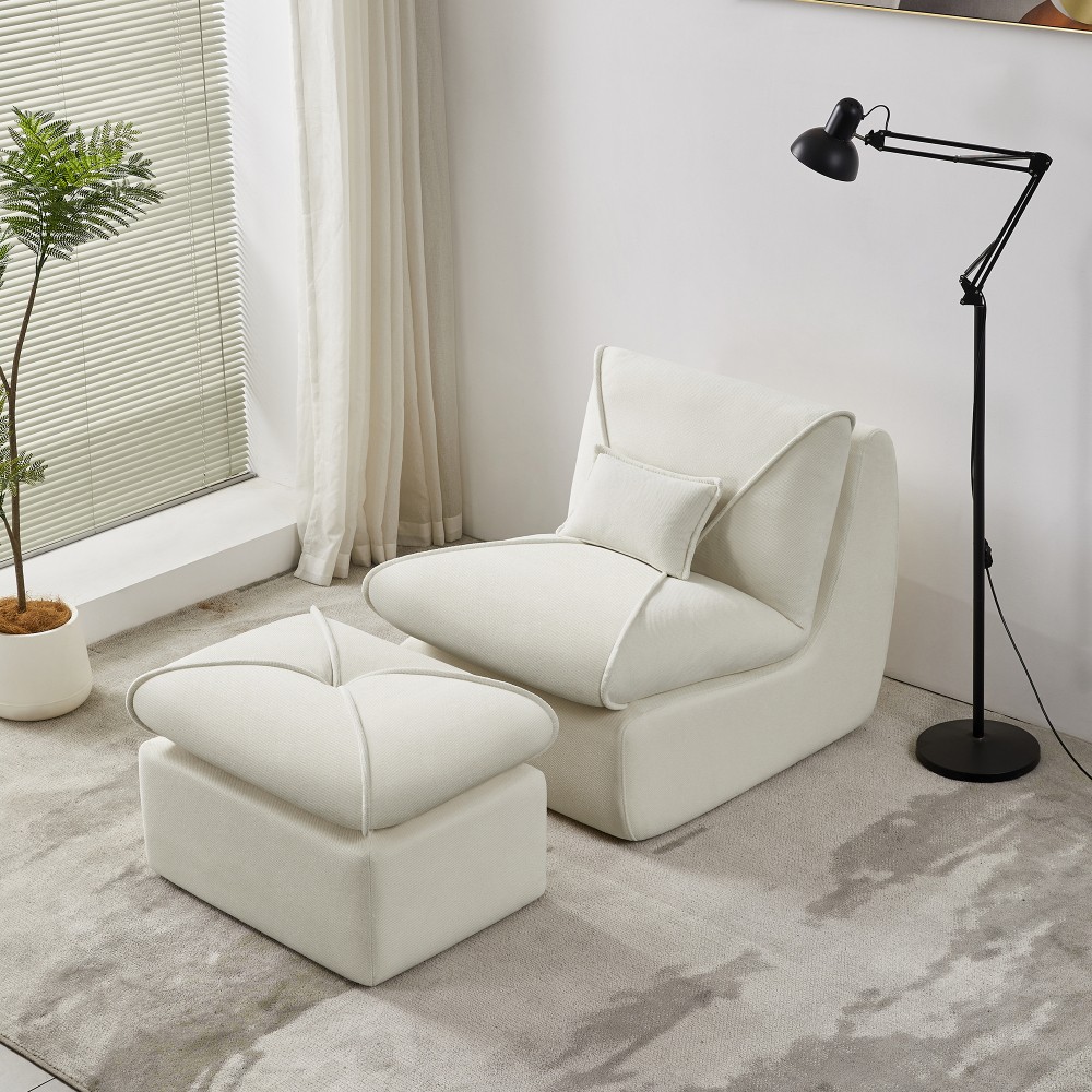 Lounge Chair with Footstool for Small Spaces Upholstered