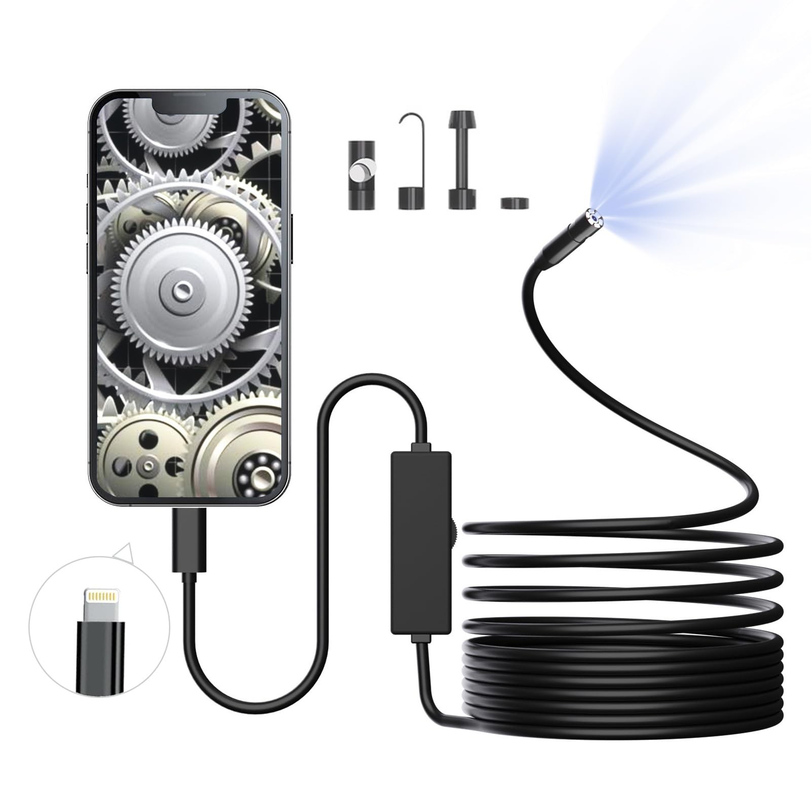 Endoscope with Light, 1920P HD Borescope with 8 Adjustable Lights, with iOS S...