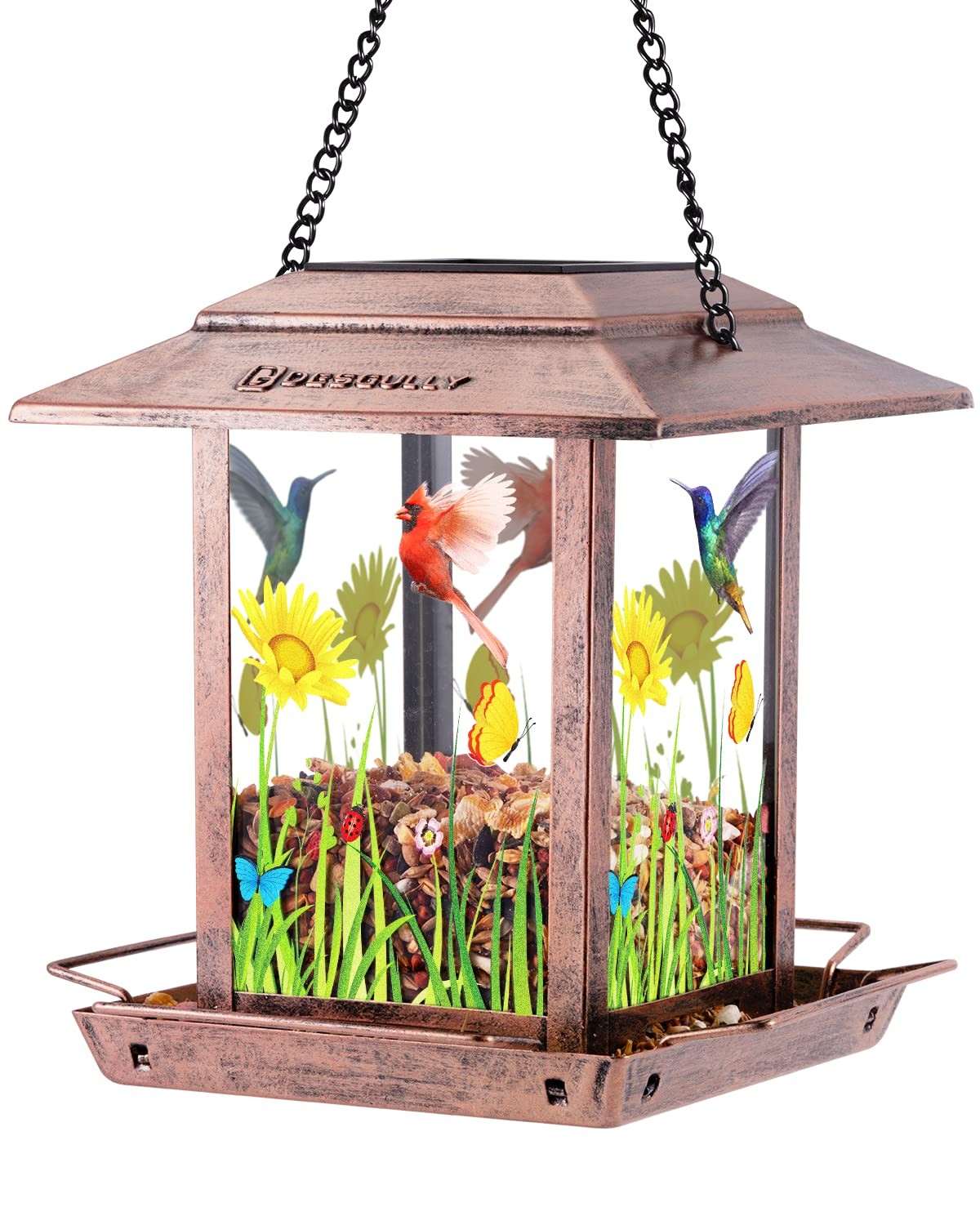 DesGully Solar Bird Feeders for Outdoors - 2.5 LBs Metal Wild Vintage Copper