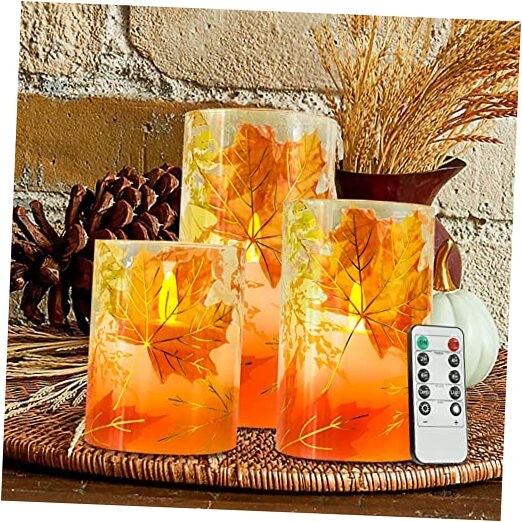 Fall Flameless Candles, Autumn Maple Leaf Led Candles with Remote Maple Leaves