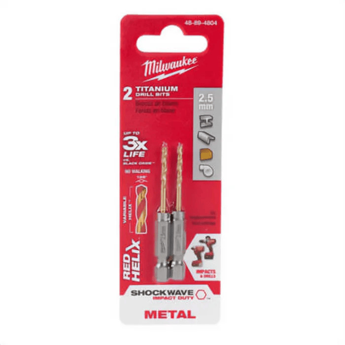Milwaukee 48-89-4804 2.5mm SHOCKWAVE Impact Duty RED HELIX Titanium Drill Bit