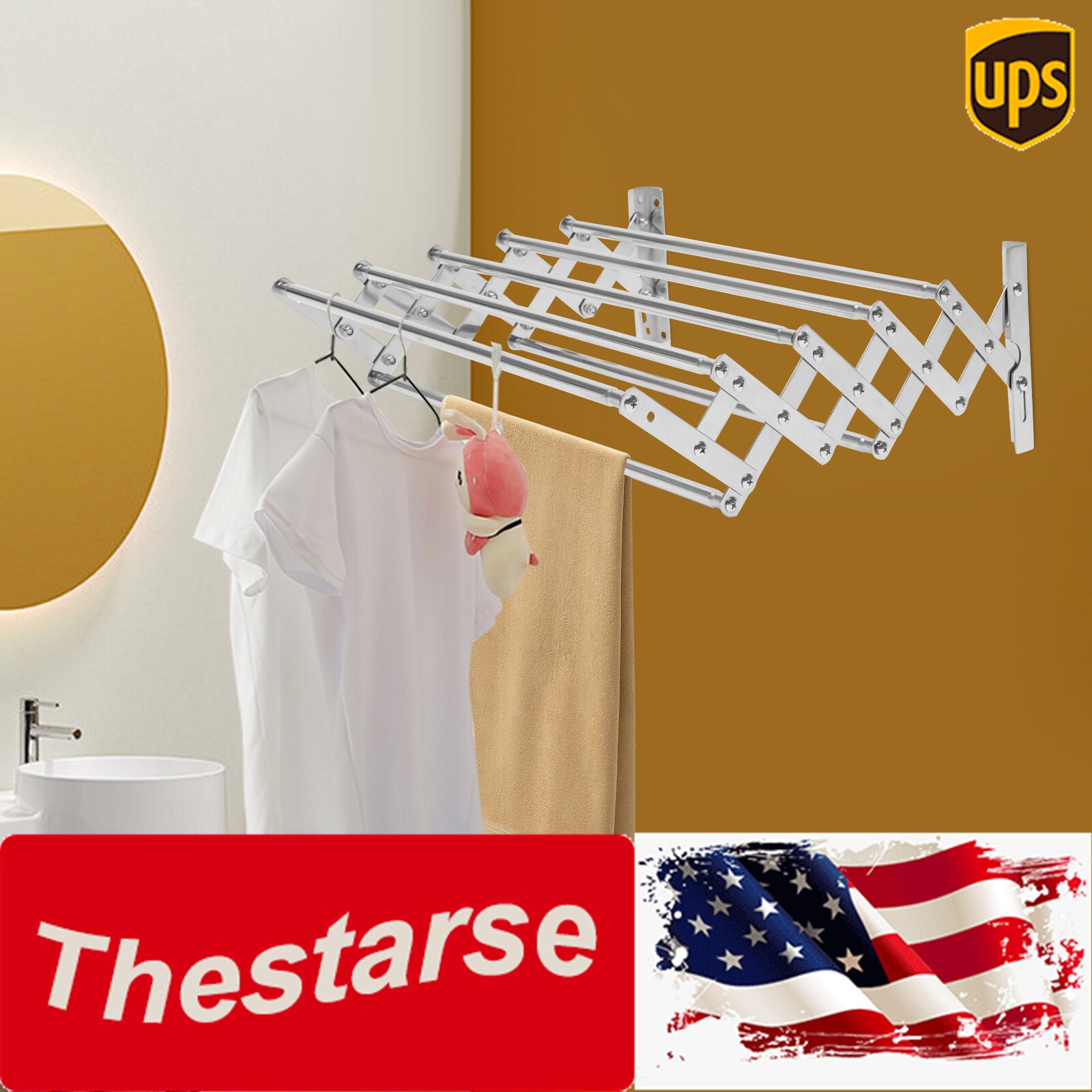 Wall Mounted Clothes Drying Rack Stainless Steel Retractable Laundry Drying Rack