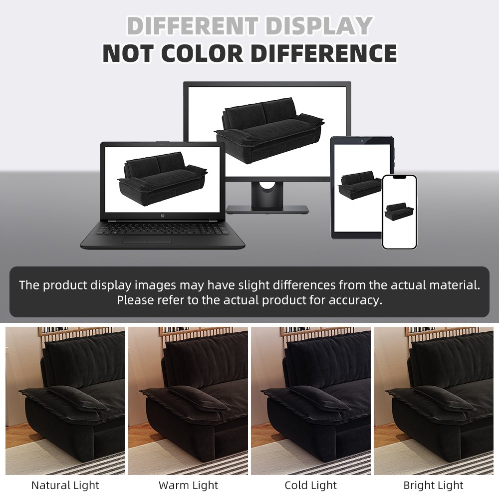 Queen Sofa Bed Pull Out Sleeper 3-in-1 Convertible Velvet Loveseat Black