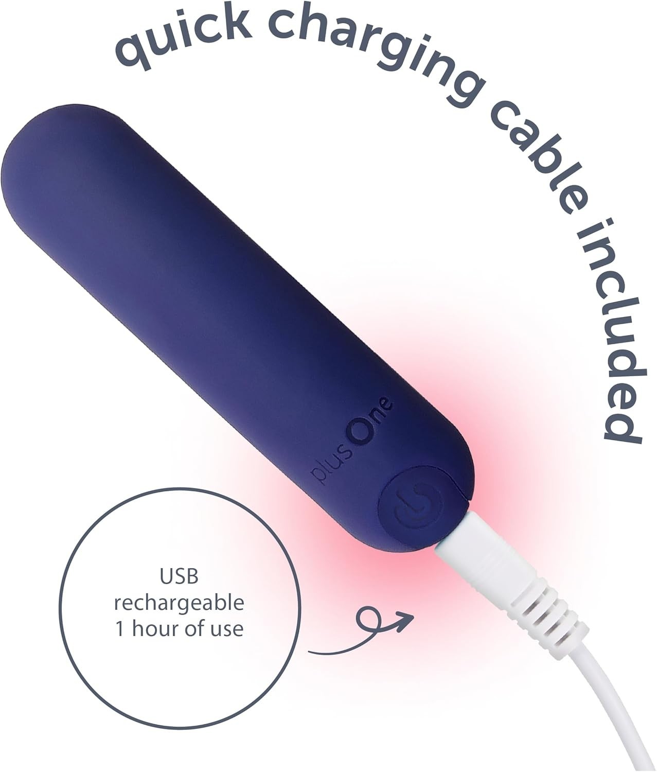 plusOne Vibrating Bullet Soft Touch Massager, 10 Vibration Settings, Waterproof