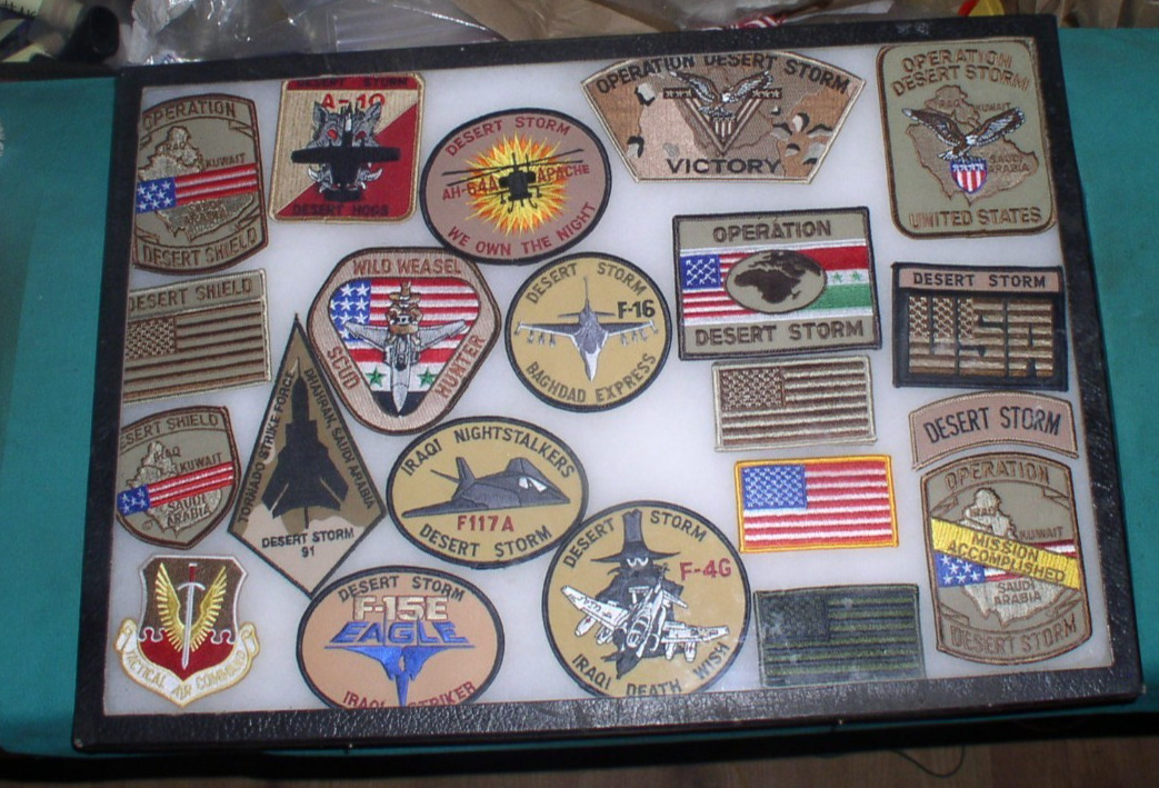 LOT OF 21 DESERT STORM ARM PATCHES/WARTHOG/F16/APACHE/ETC TJ7391