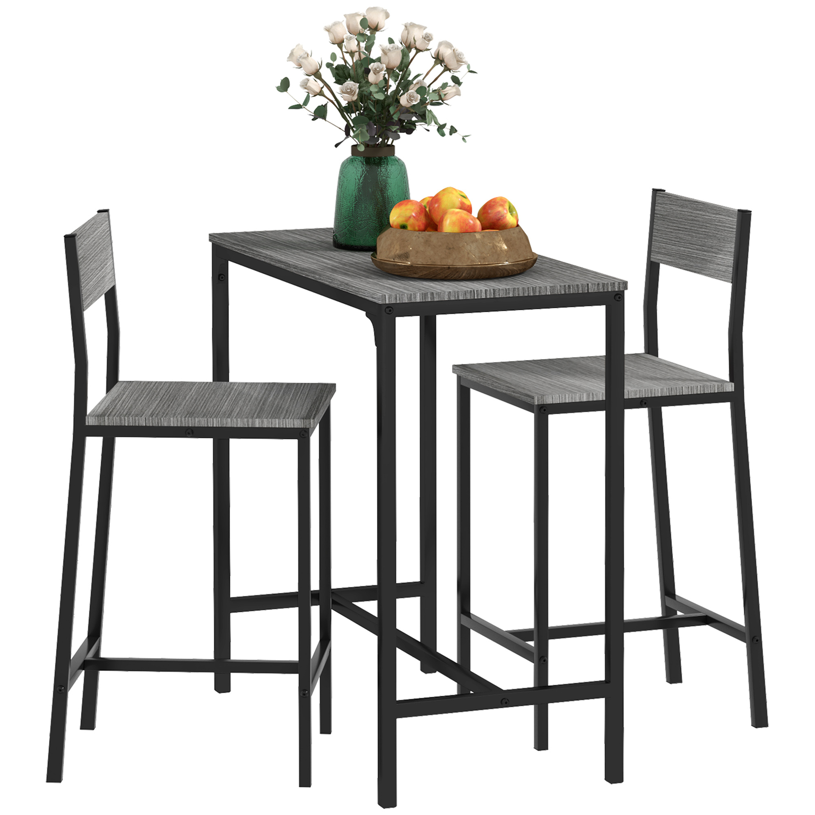 Industrial Counter-Height 3pc Bar Table High Back Stool for Dining Room