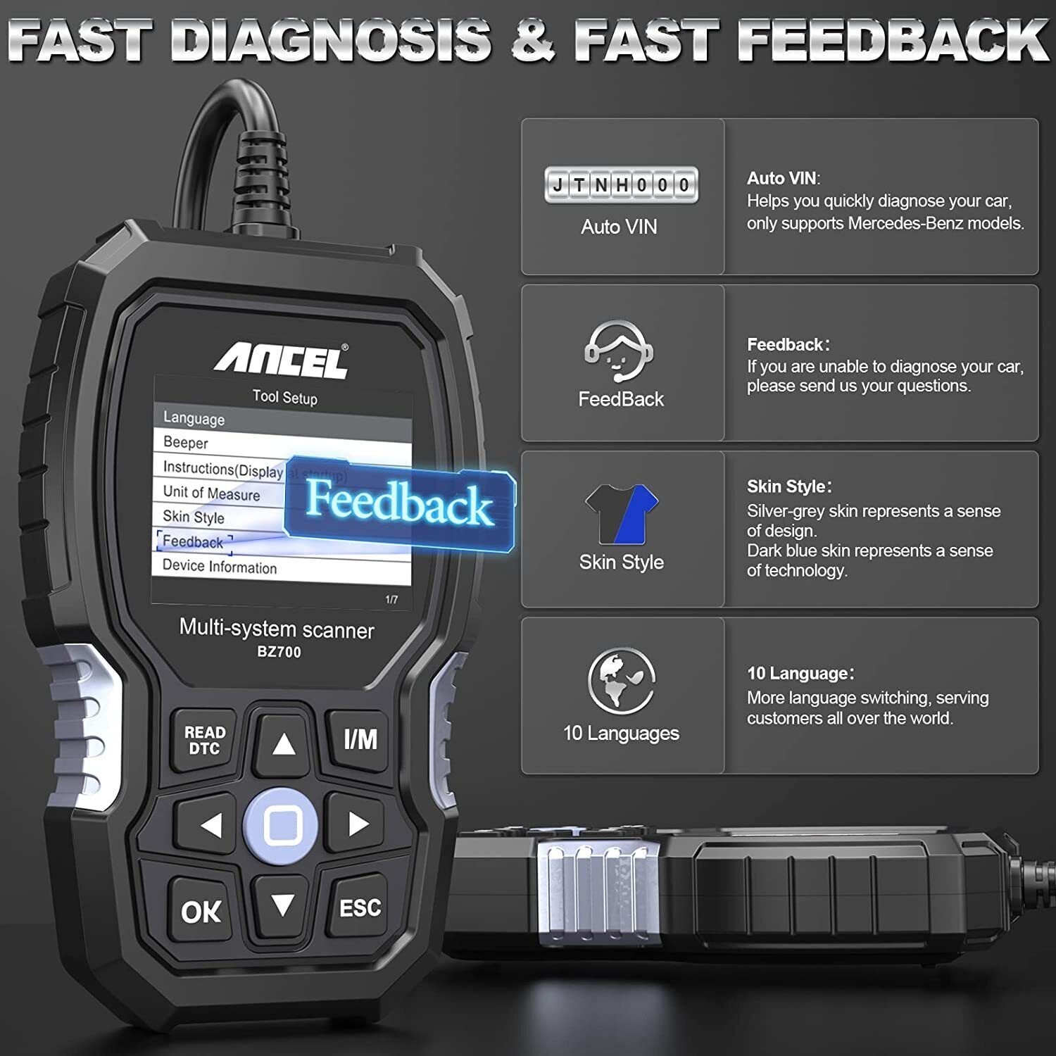 ANCEL Fit for Mercedes Benz Scanner OBD2 All System Diagnostic Tool Code Reader