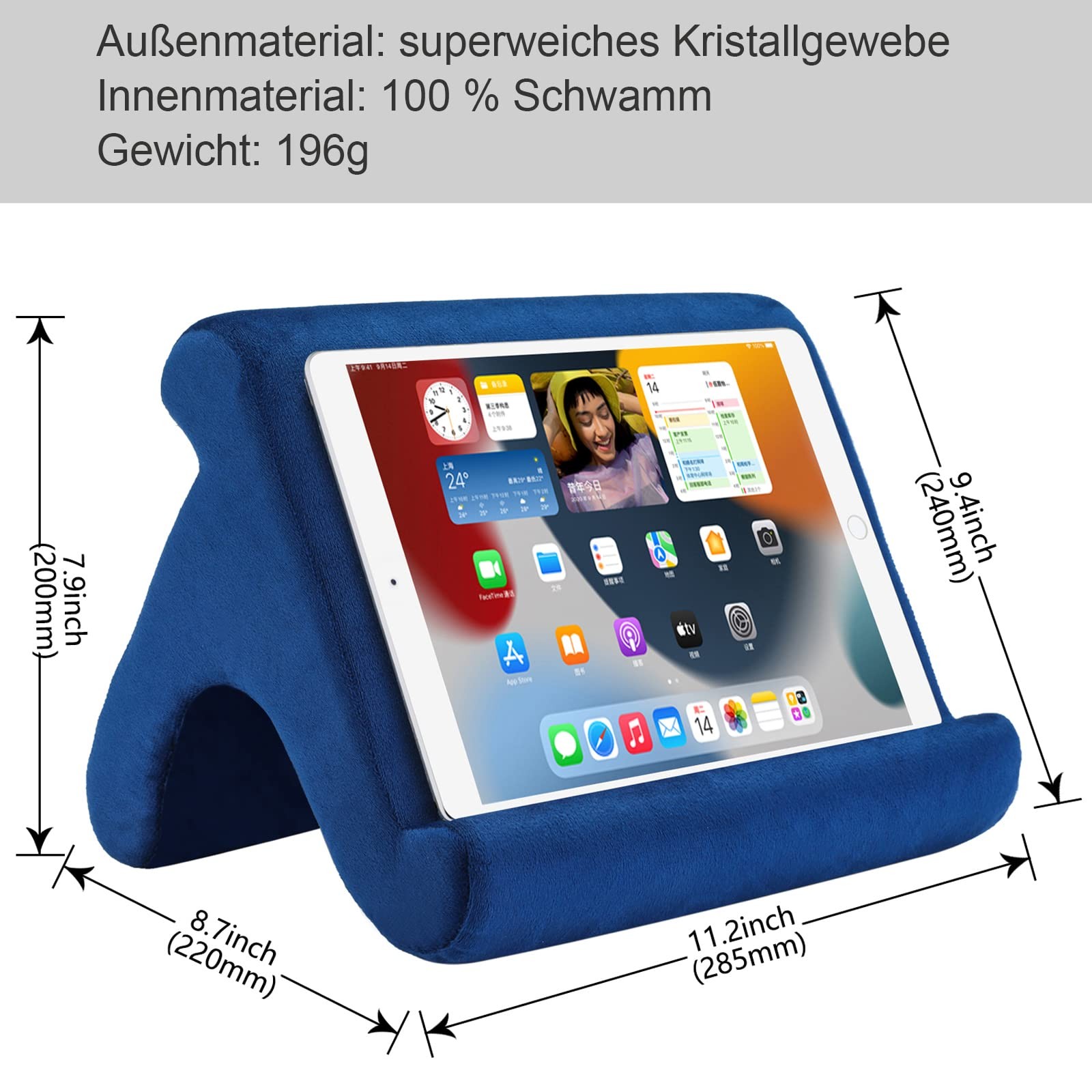 Tablet Pillow Stand Holder Dock for Bed with 3 Viewing Navy