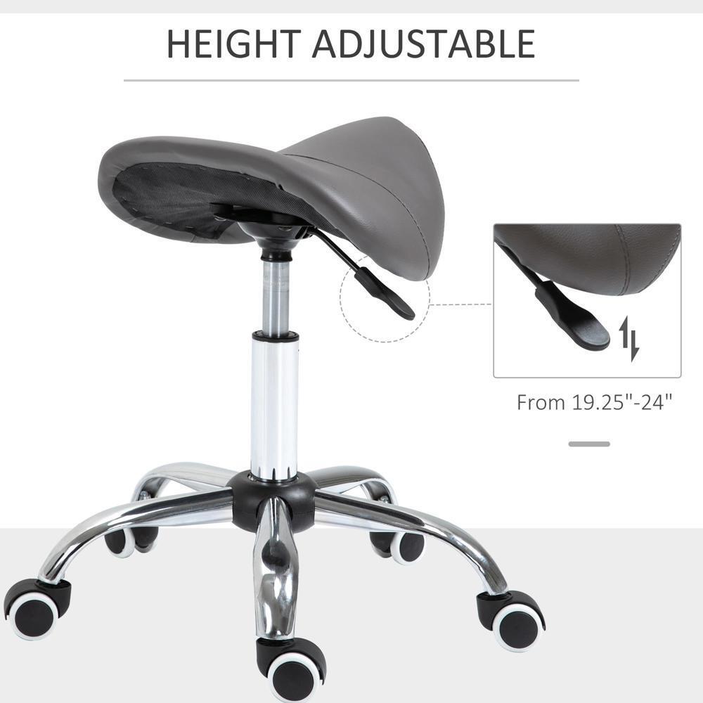 Rolling Saddle Stool PU Leather Hydraulic Swivel SpaStool Height Adjustable Grey