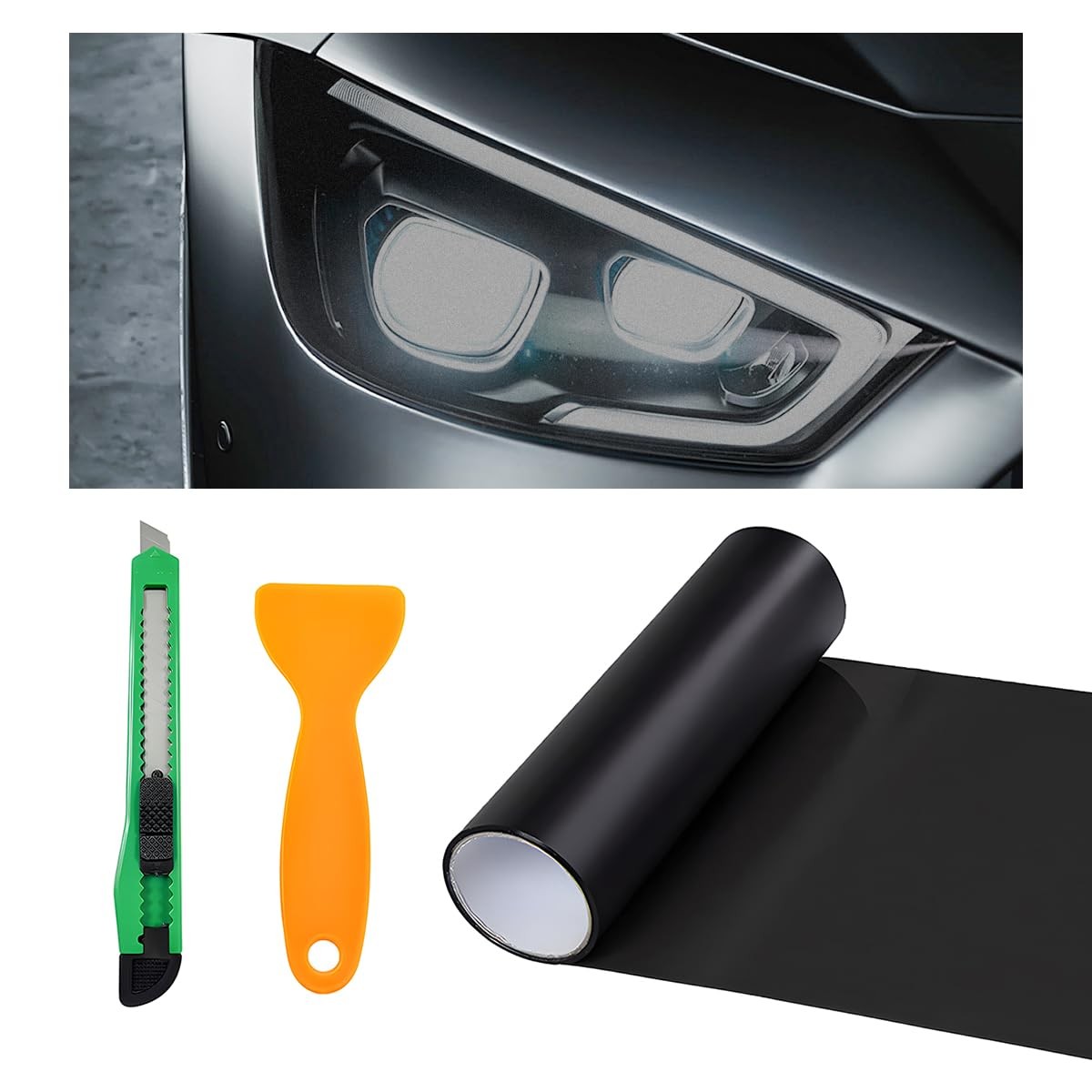 Ohleats Car Light Tint Film, 11.8" × 47.2" 11.8 x 47.2 inches, Matte Black