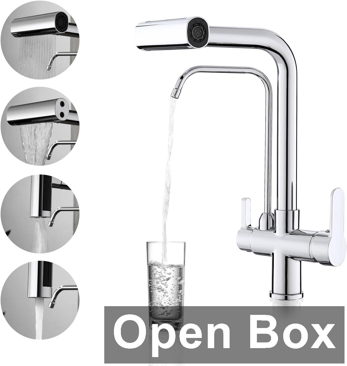 QAOYEDE  3 in 1 Kitchen Sink Faucets for Water Filtration System,Chrome