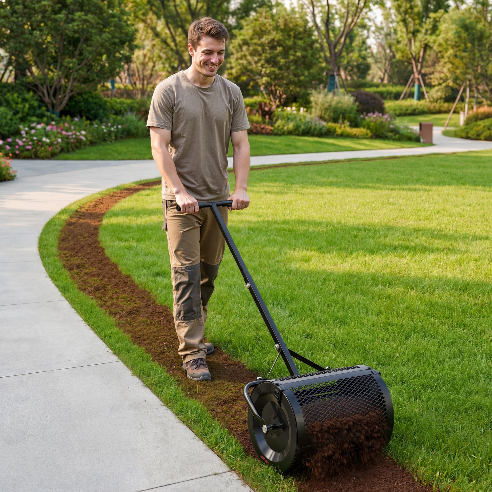 VEVOR Compost Spreader Peat Moss Spreader 16.5" with T-Shaped Handle for Yard
