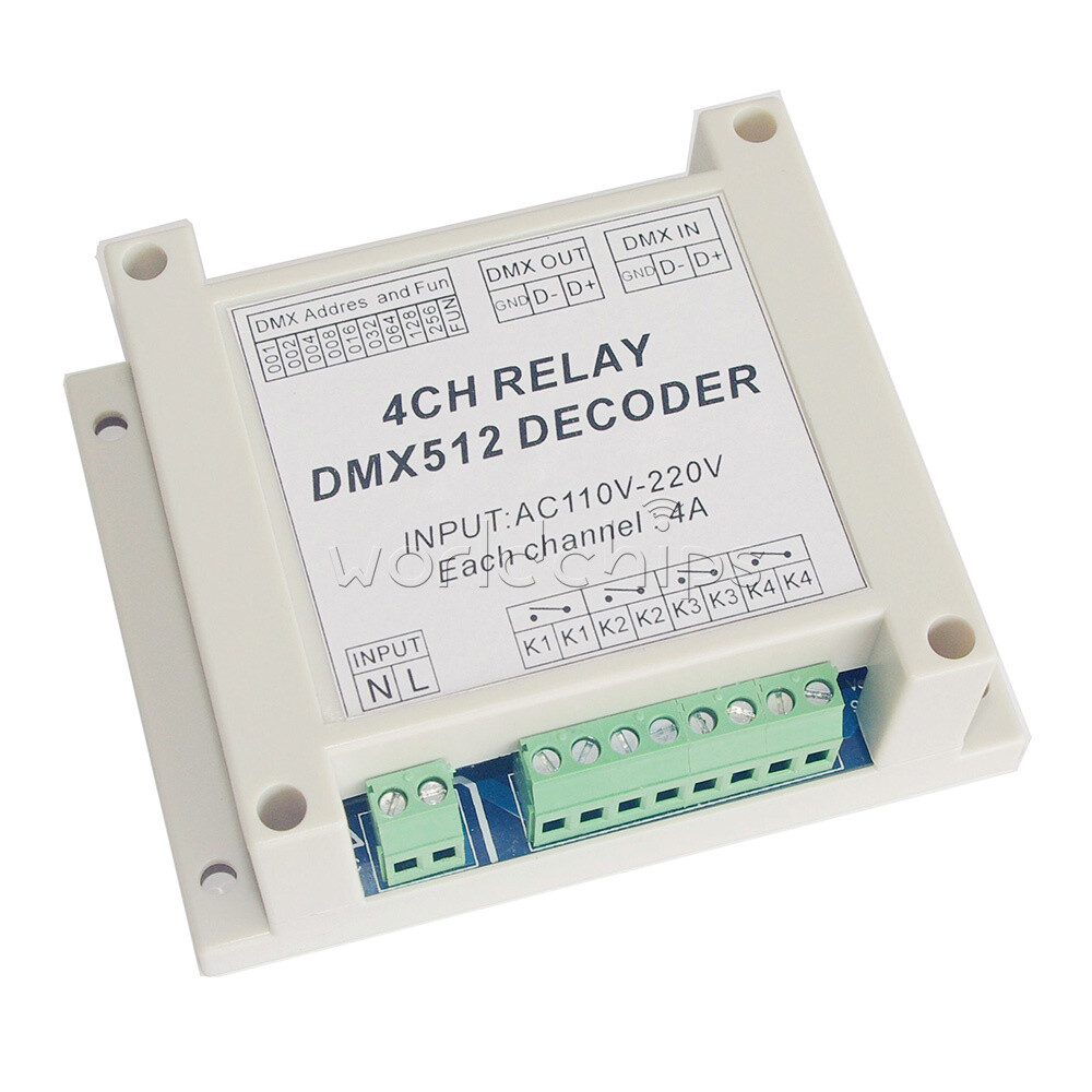 AC110-220V 4Channel DMX512 Relay Switch DMX Relay Controller + Case For Lamp