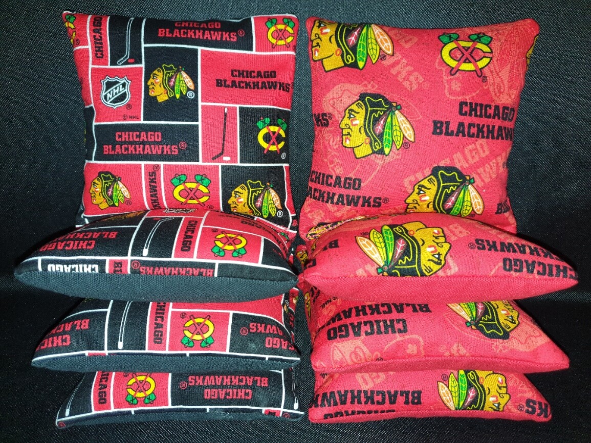 Set of 8 Chicago Blackhawks Cornhole Bags *FREE SHIPPING*
