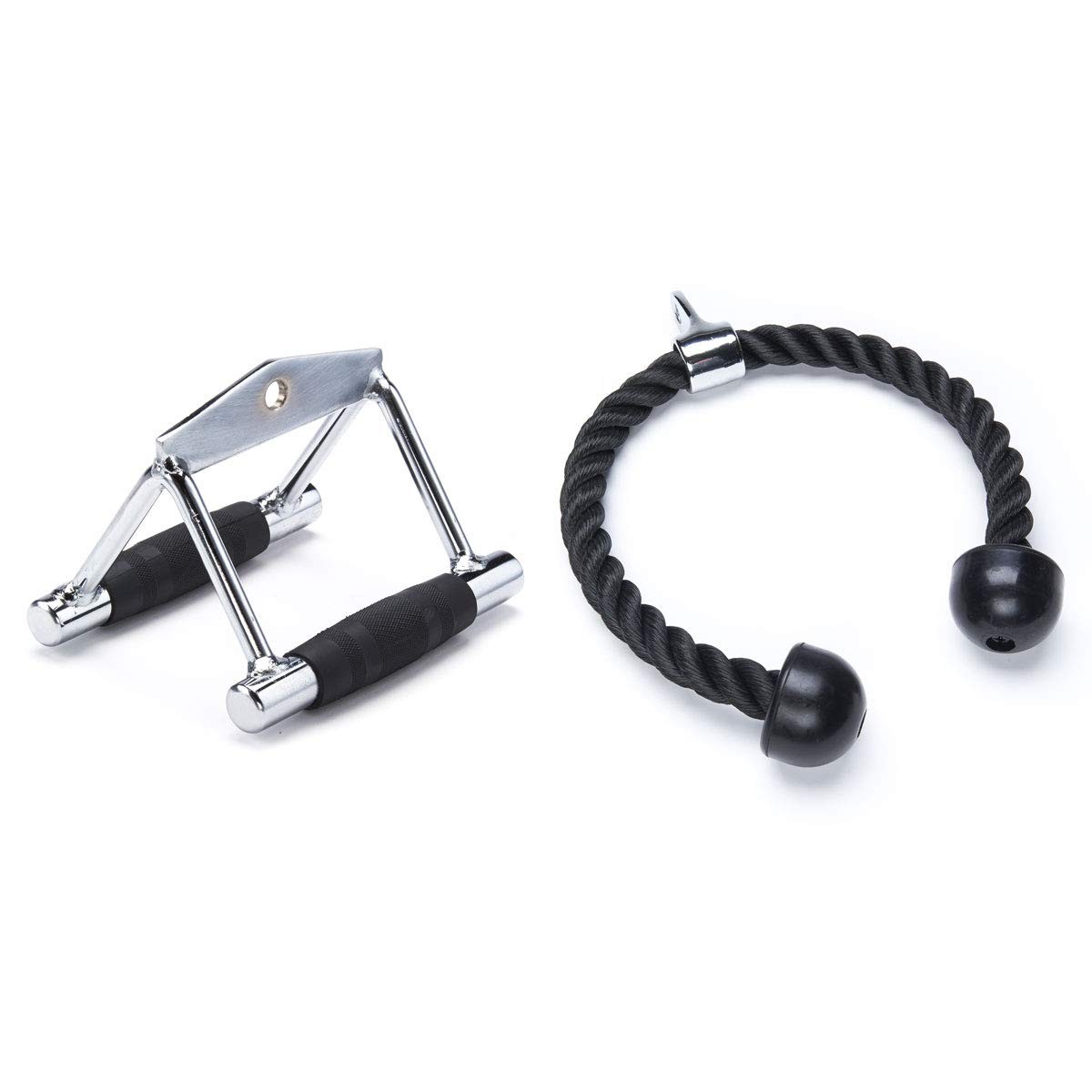 Cable Machine Attachment Combo V Bar Tricep Rope Silver Gym Training Tool