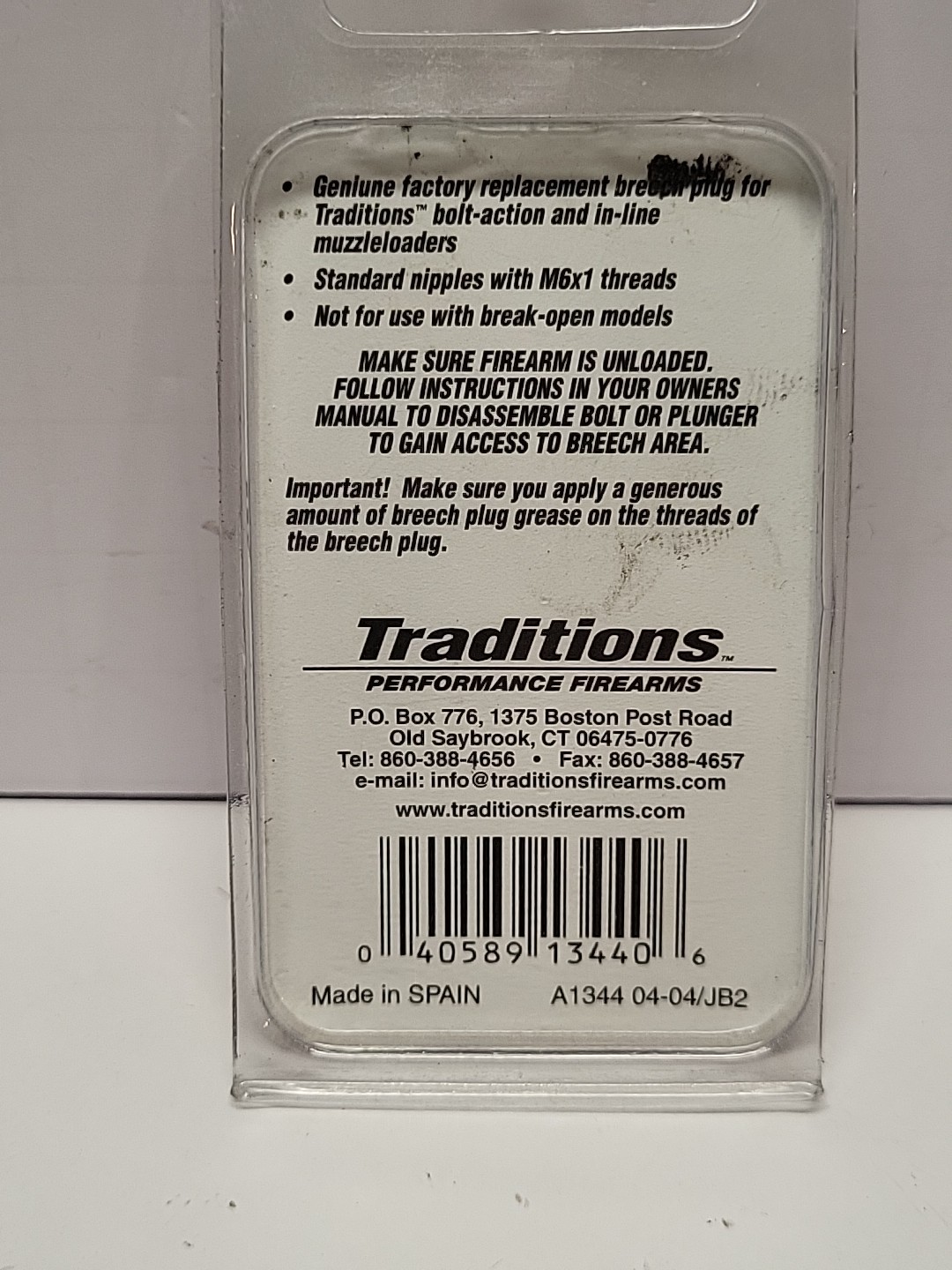 TRADITIONS REPLACEMENT BREECH PLUG A1344 IN LINE & BOLT ACTION MUZZLELOADERS