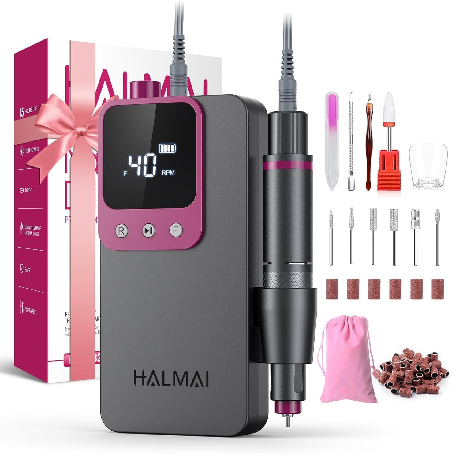 Electric Nail Drill Professional, Portable Nail File for Acrylic Gel Nails, Cord