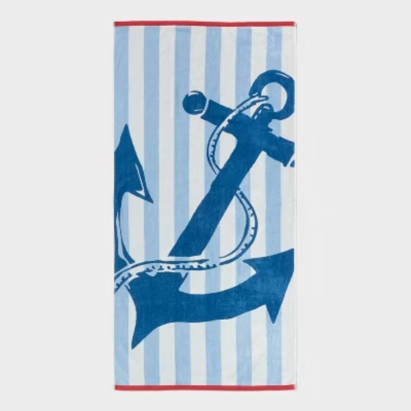 36"x72" ; Anchor Nautical Striped Oversized Beach Towel Blue