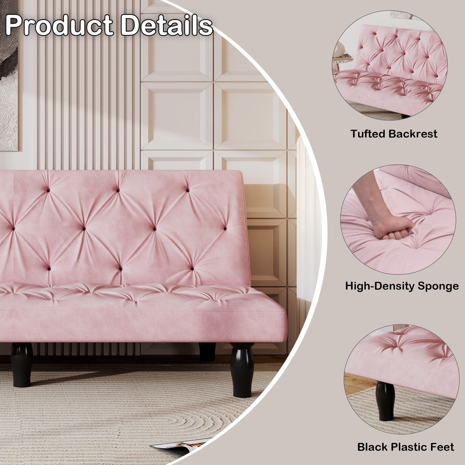 66" Velvet Sofa Bed Living Room Sleeper Sofa-to-Bed Transforms Seamlessly