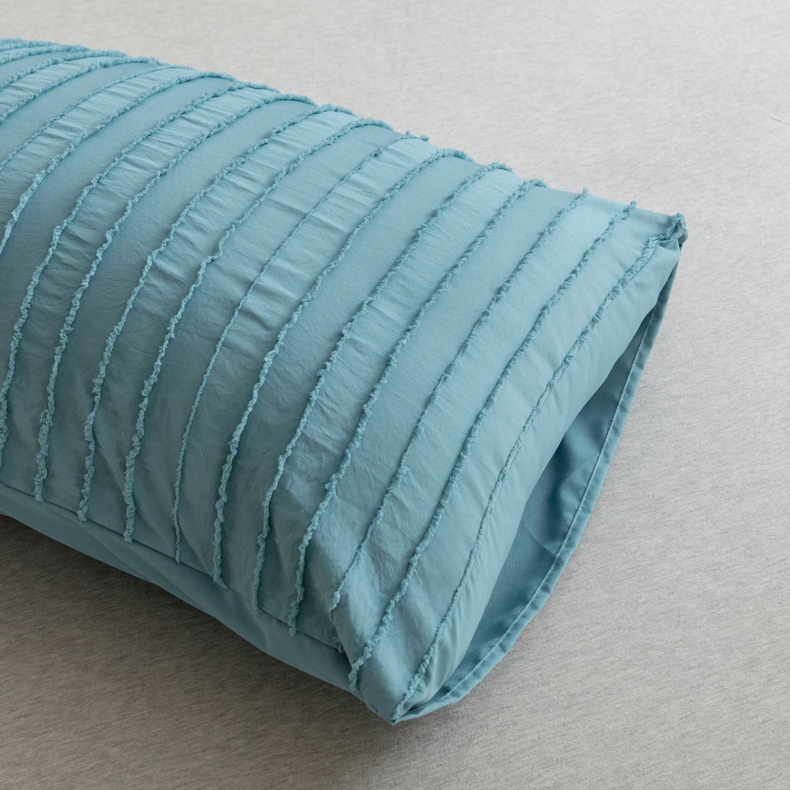 2 Pack Grayish Blue Pillowcases King Size Soft Microfiber Striped Tufted Pill...