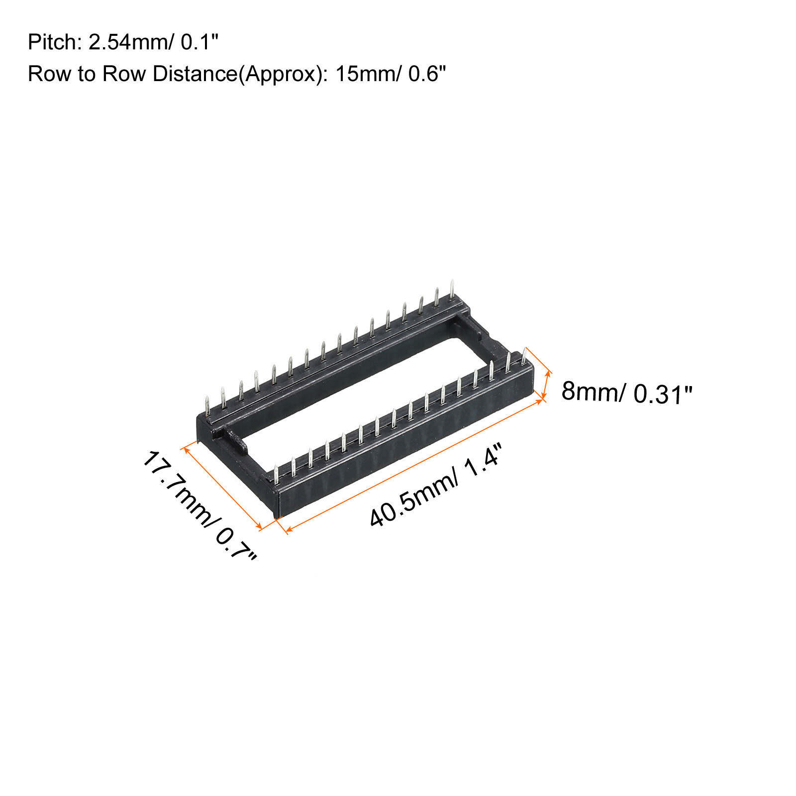DIP IC Chip Socket Adapter Flat Pin 32P 2.54mm Pitch 15mm IC Socket, 30 Pack