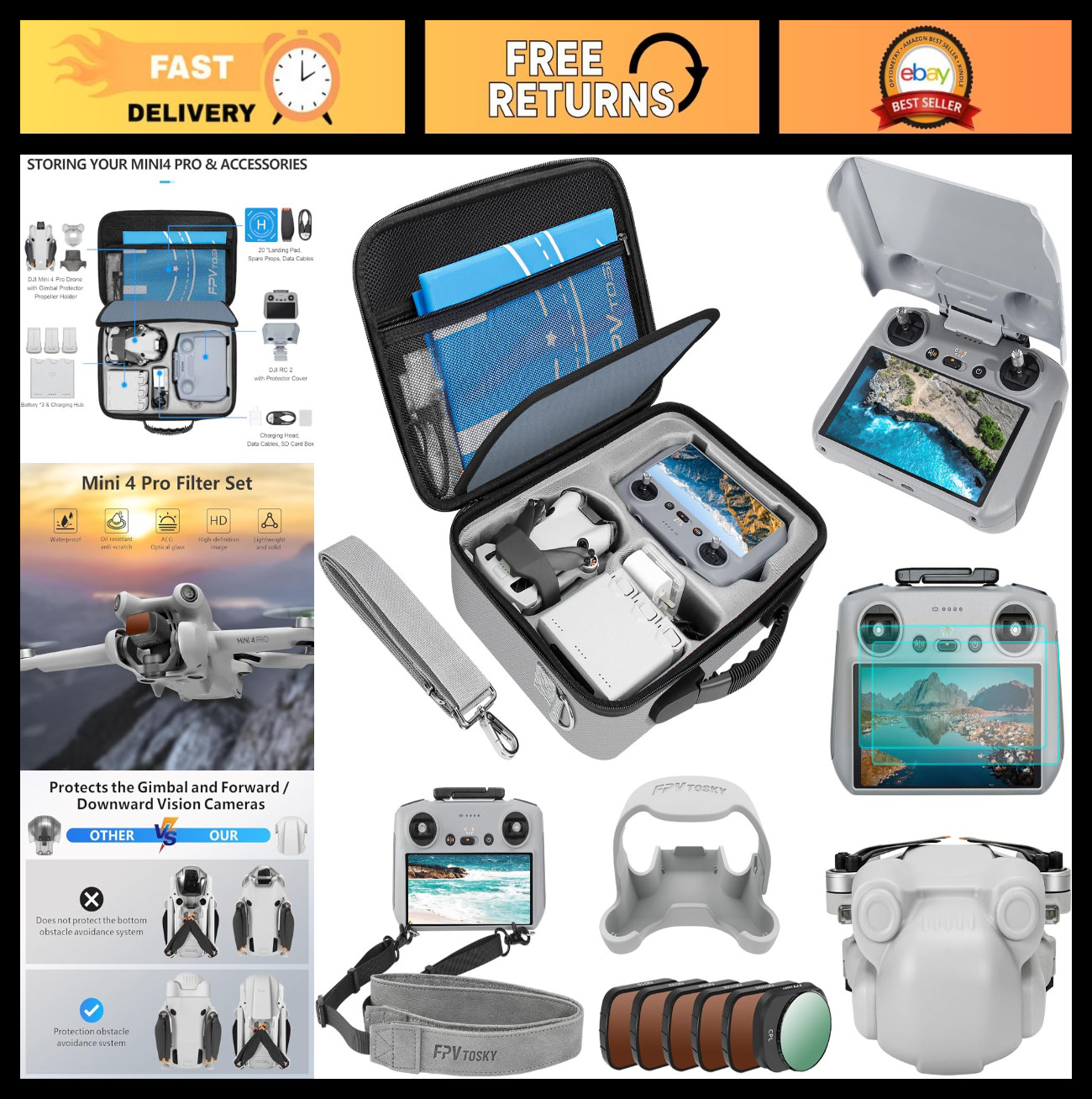 7-in-1 Mini 4 Pro Accessories Kit - Carrying Case, ND Filters, Sunshade, Lanyard