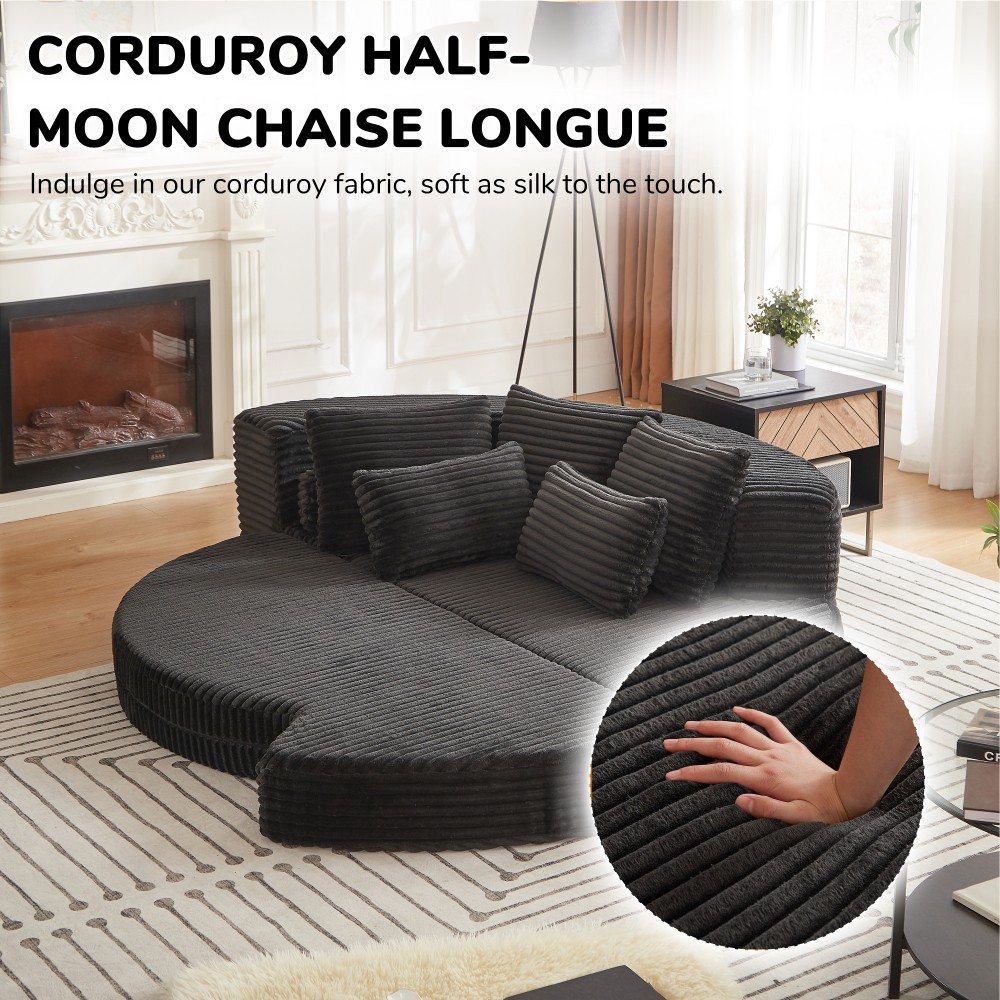78.5" Corduroy Semi-Circular Sofa Bed w/ Neck Pillow & Throw Pillows