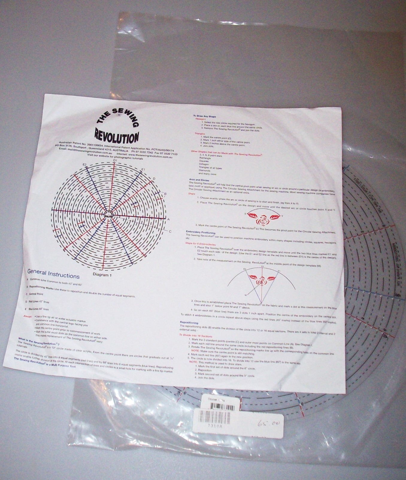 13" Circular Quilting Template Ruler (The Sewing Revolution) Embroidery Acrylic