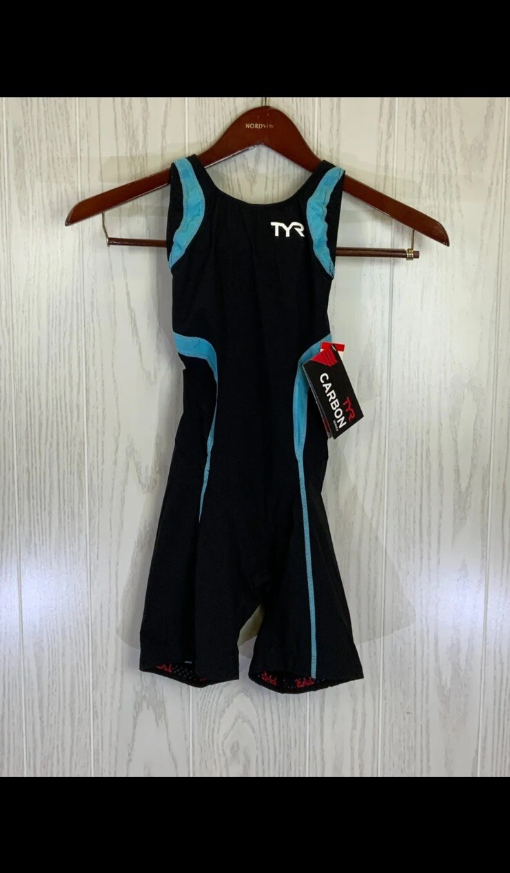 TYR Carbon Aeroback Short John Suit, Women's Size XS, Black/Lt Blue NEW $249