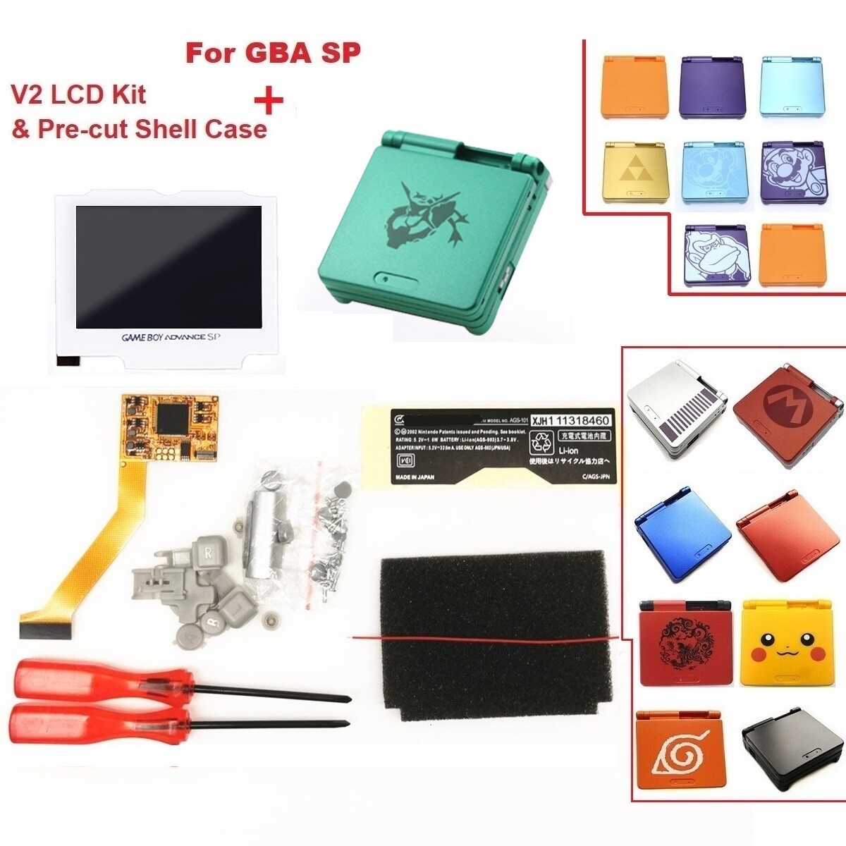 V2 IPS High Backlight Screen LCD Kit Pre-cut Shell White Lens For GBA SP Console