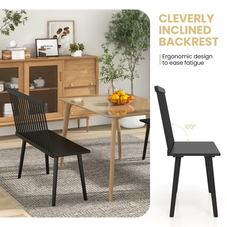 2 People Rubber Wood Kitchen Dining Bench w/ Comfortable Spindle Back Wide Seat