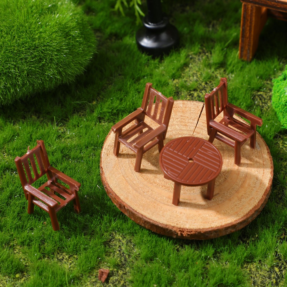 4 Sets Brown Plastic Mini Table and Chair Set Durable for Children Plaything