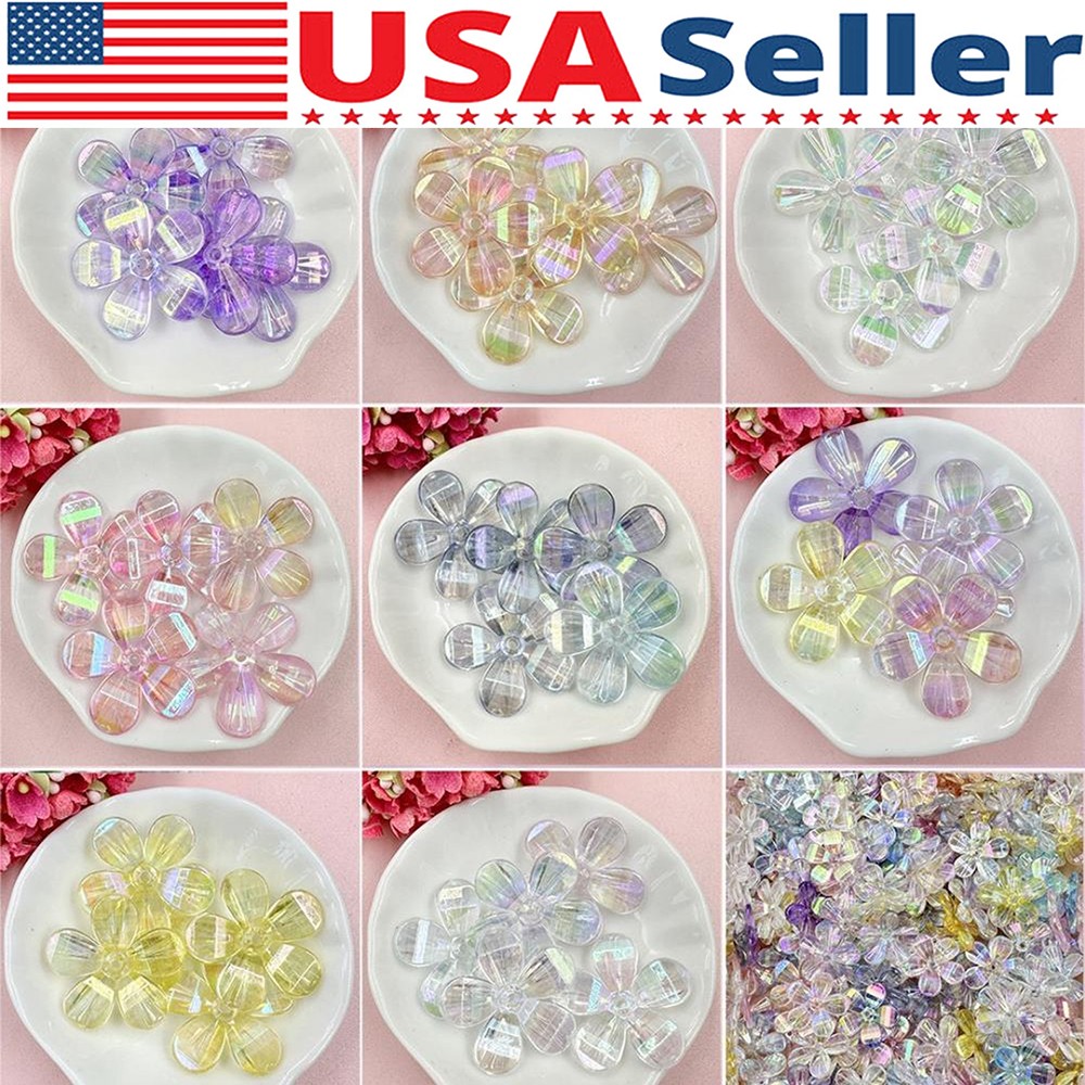 20Pcs Clear Acrylic Flowers Loose Beads DIY Jewelry Ornaments Making Handicraft