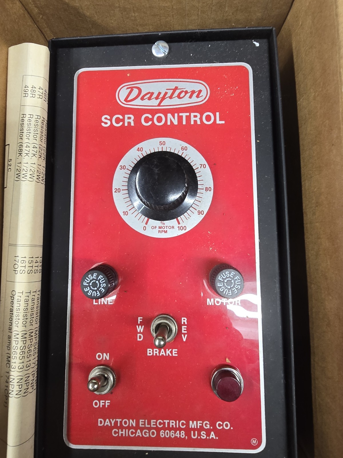 DAYTON SCR CONTROL DC DRIVE 1 PHASE MODEL 6X165 115 V 1/35-1/16 HP OAL 9"