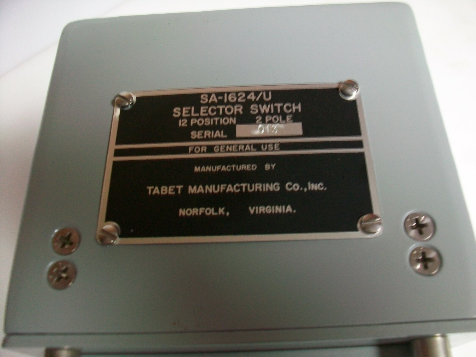 TABET MFG. CO. 12 POSITION 2 POLE - SELECTOR SWITCH BOX