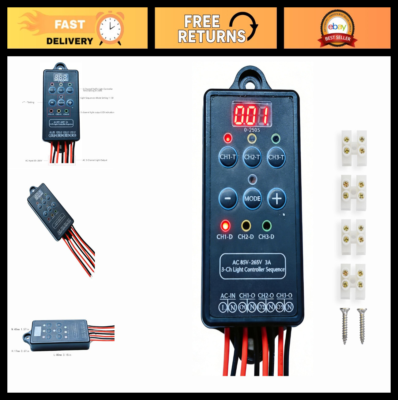 3 Channel Light Controller Sequencer 110/240V, 50+ Modes, Easy Setup, Mini Shell