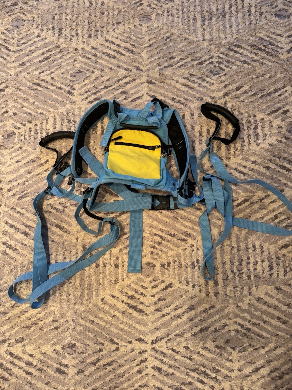 Kids Ski Harness Blue/Yellow Zipper Closure 1 Pocket Adjustable Straps