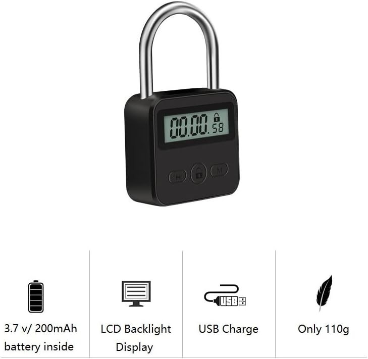 Metal Timer Lock - Electronic Time Padlock with LCD Display - USB Rechargeabl...