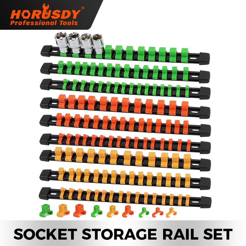 9PC Socket Organizer Storage Rail Rack Holder Mountable 1/4 3/8 1/2 Industrial